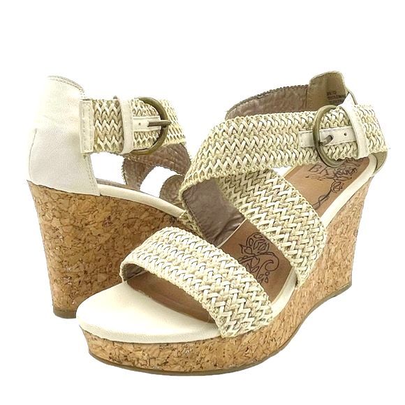 Buckle BKE Sole Reid Cream & Cork Platform Woven Strap Sandals Women’s Size 8.5 - Picture 1 of 15